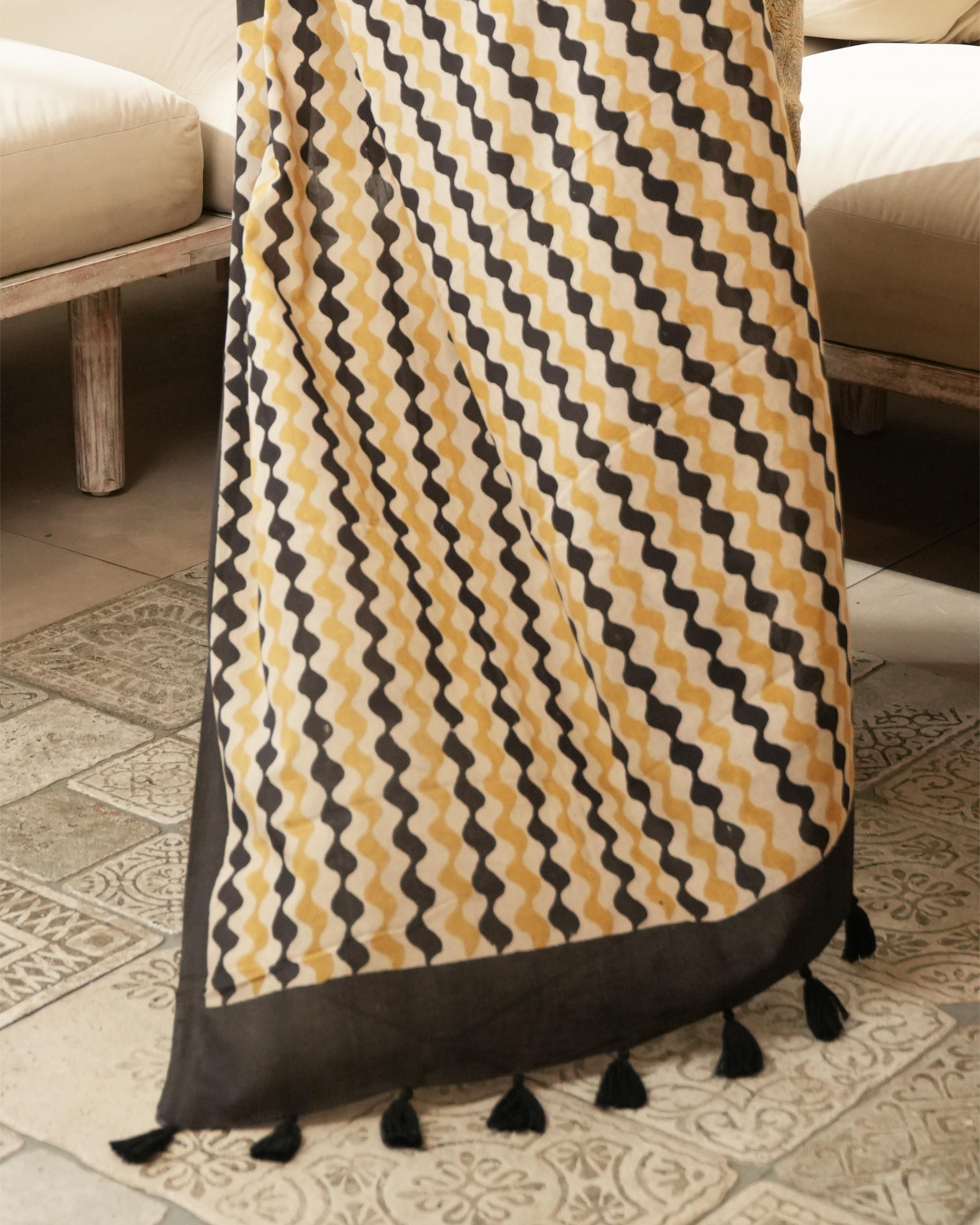 Mustard Jaal Bagru Print Mulmul Saree
