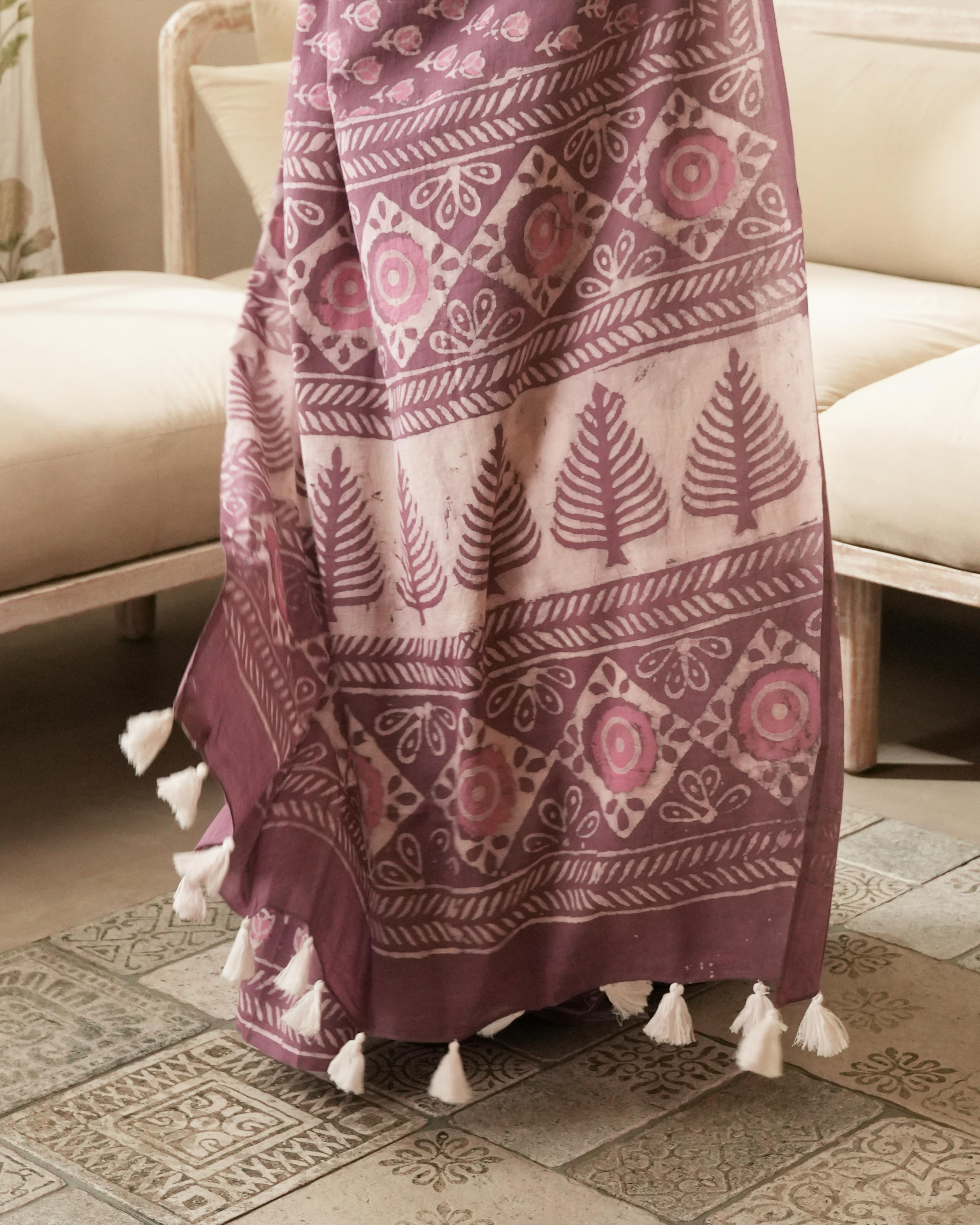 Rustic Pink Dabu Print Mul Saree