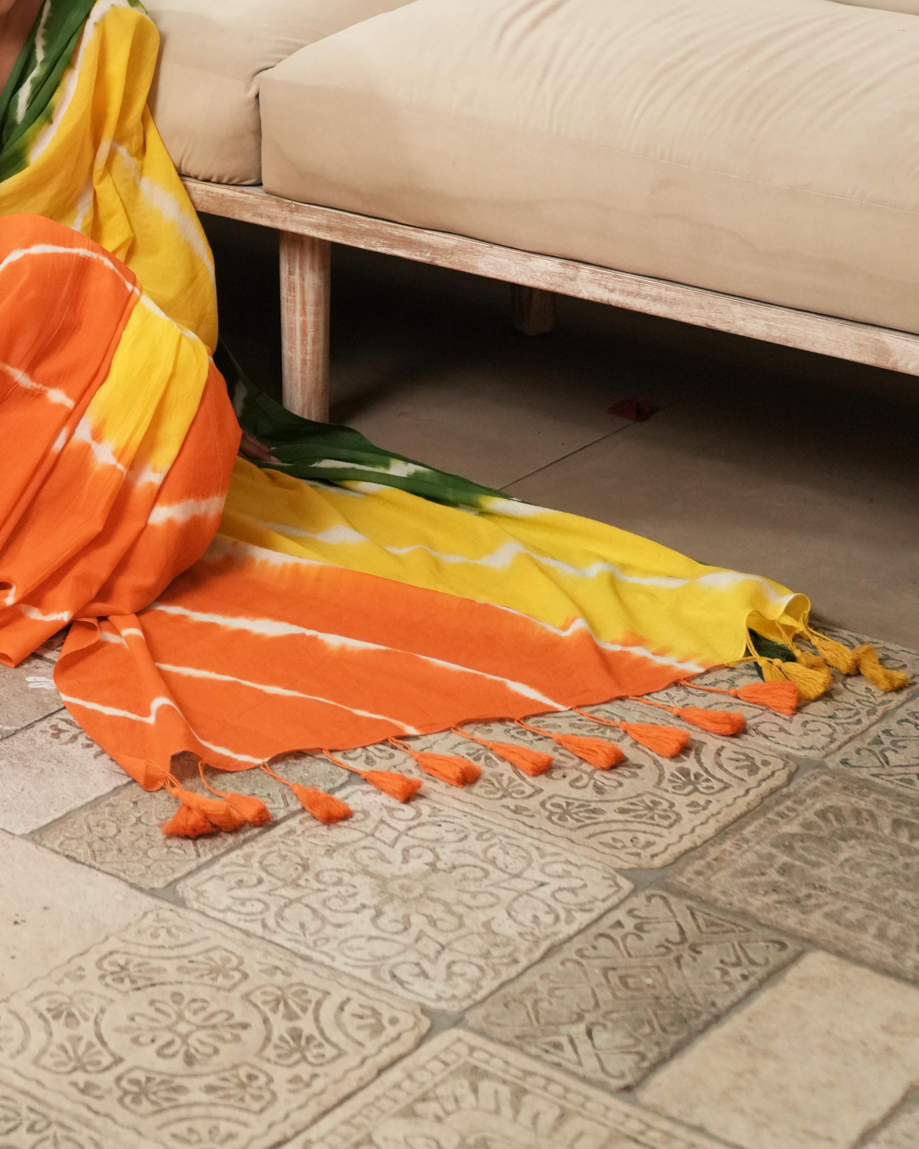 Multi-Shade Shibori Mul Saree with Tassels