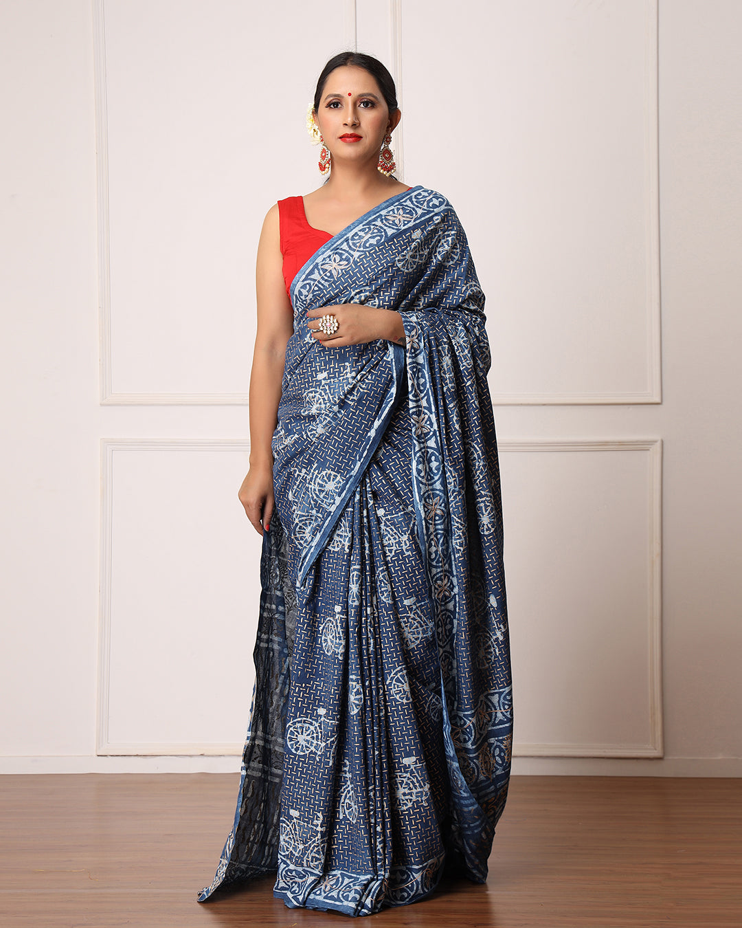 Nancy Indigo Dabu Print Cotton Saree