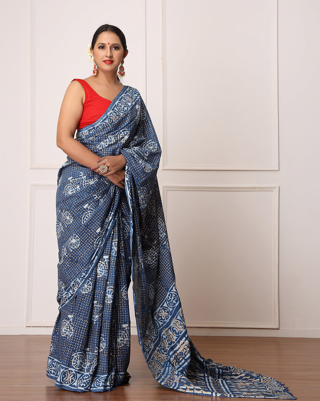 Nancy Indigo Dabu Print Cotton Saree