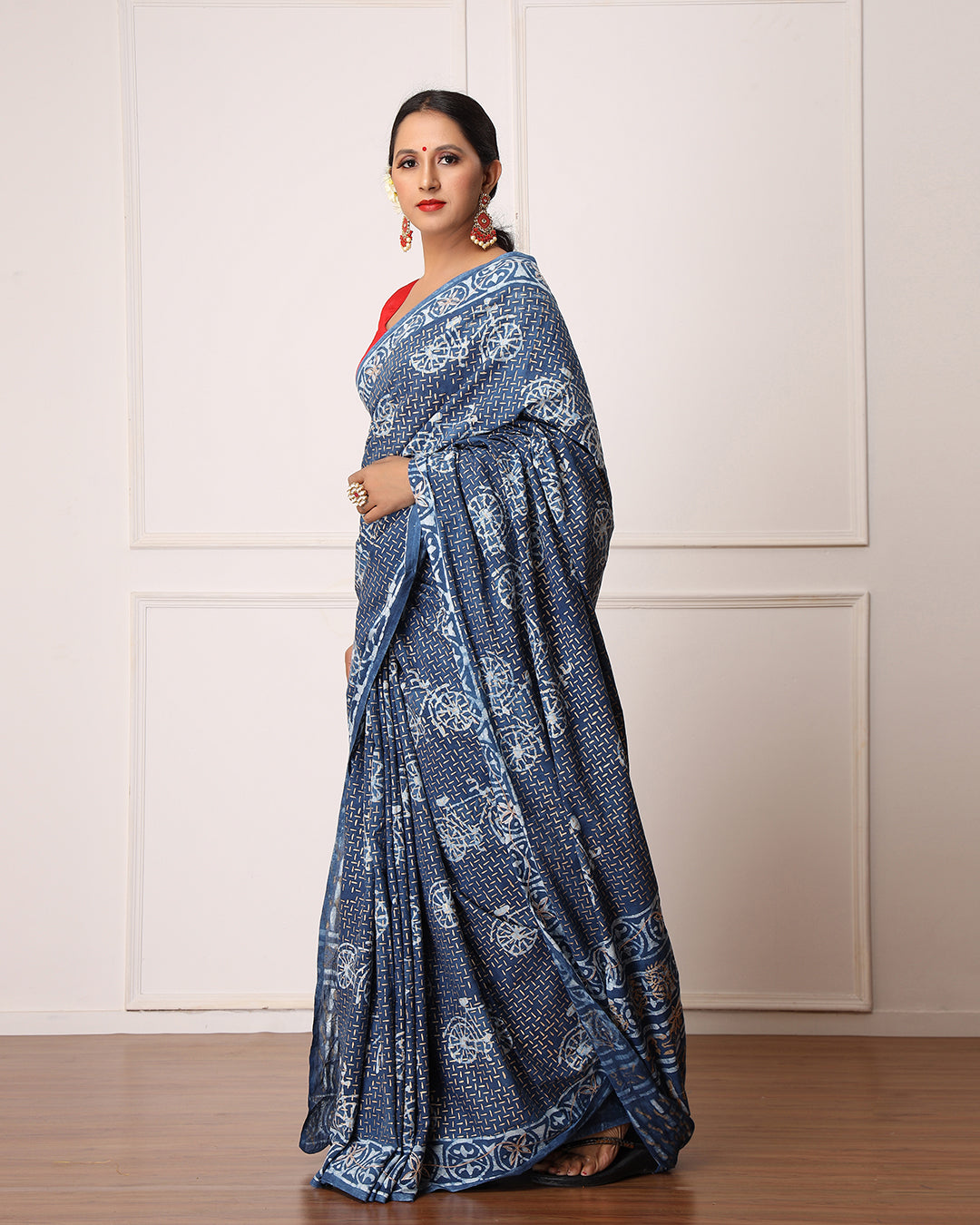 Nancy Indigo Dabu Print Cotton Saree