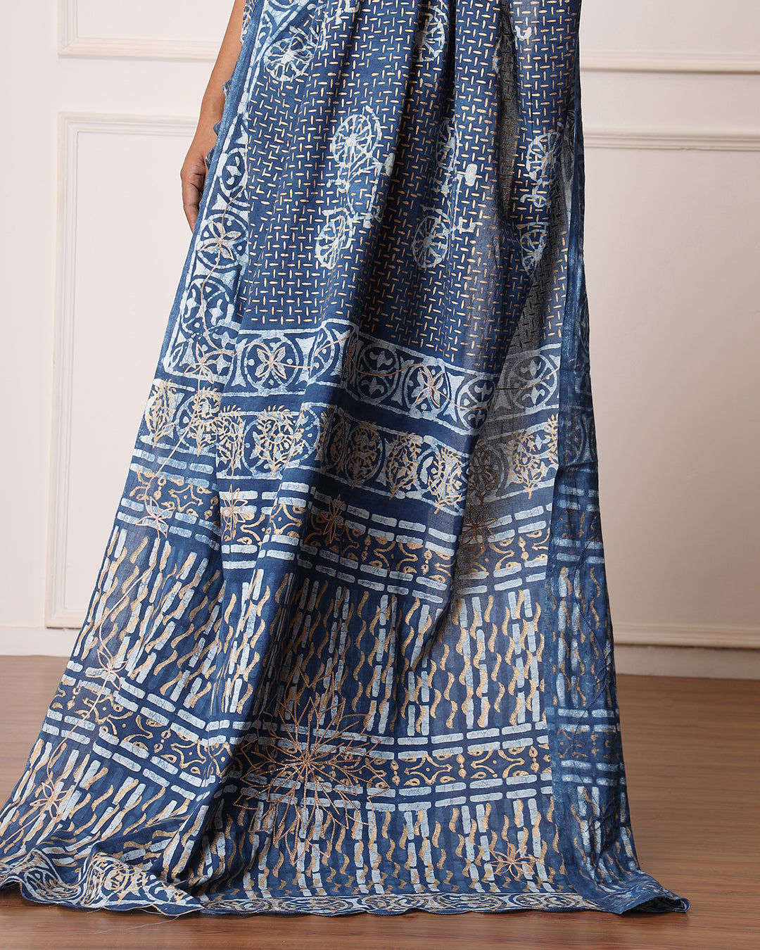 Nancy Indigo Dabu Print Cotton Saree