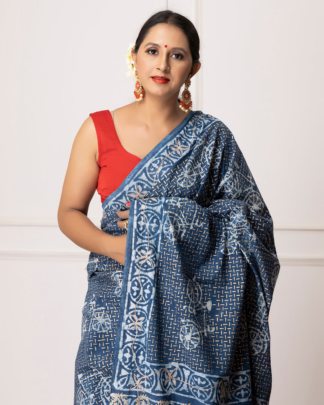 Nancy Indigo Dabu Print Cotton Saree