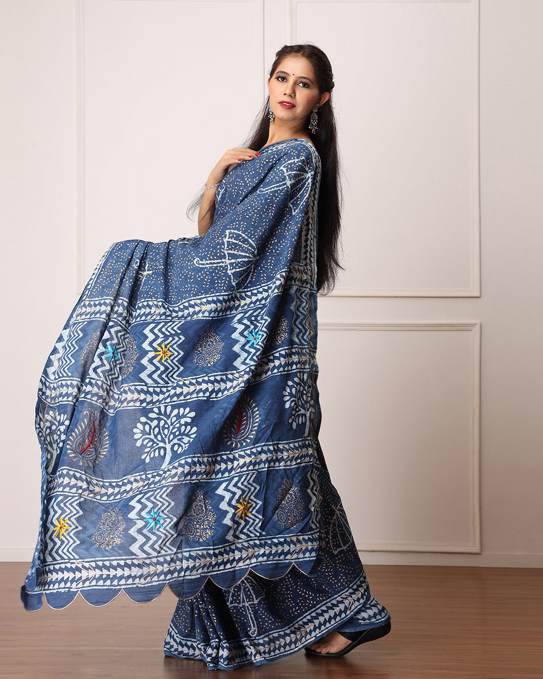 Umbrella Dabu Print Indigo Saree