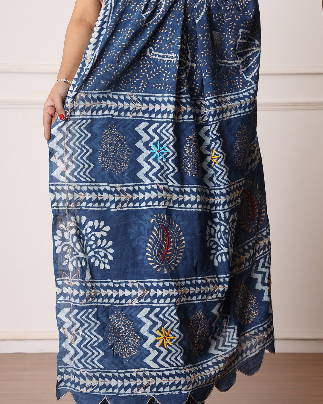Umbrella Dabu Print Indigo Saree