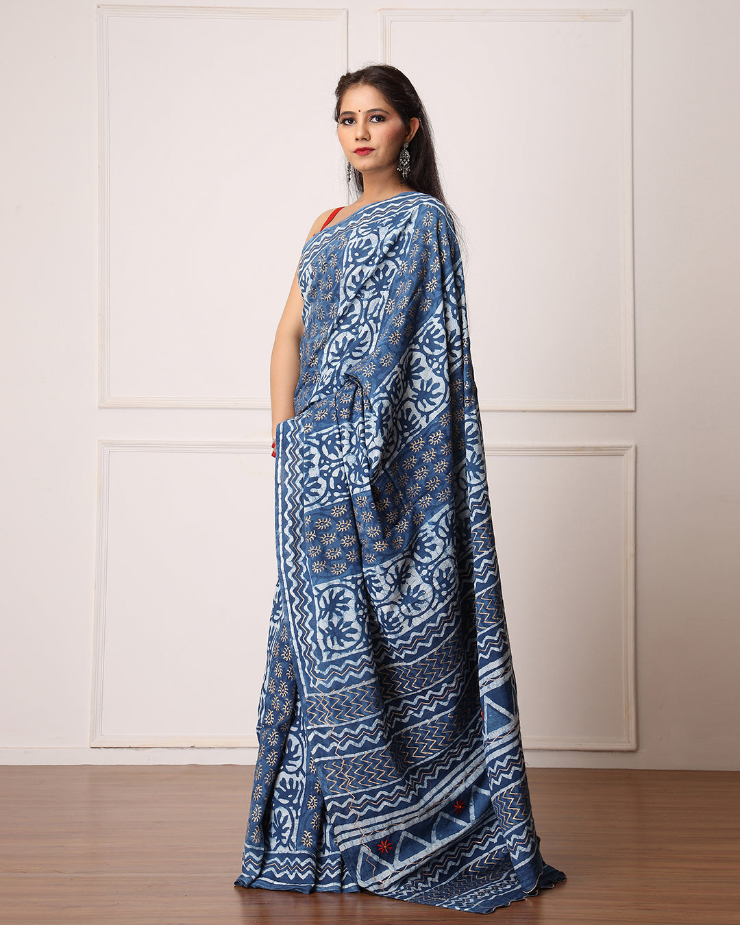 Dabu Handblock Print Indigo Cotton Saree