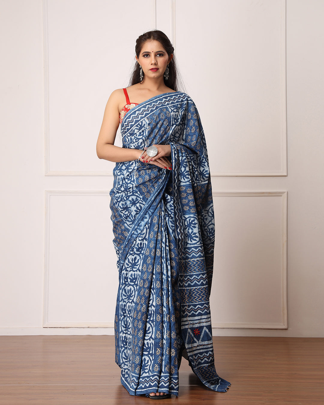 Dabu Handblock Print Indigo Cotton Saree