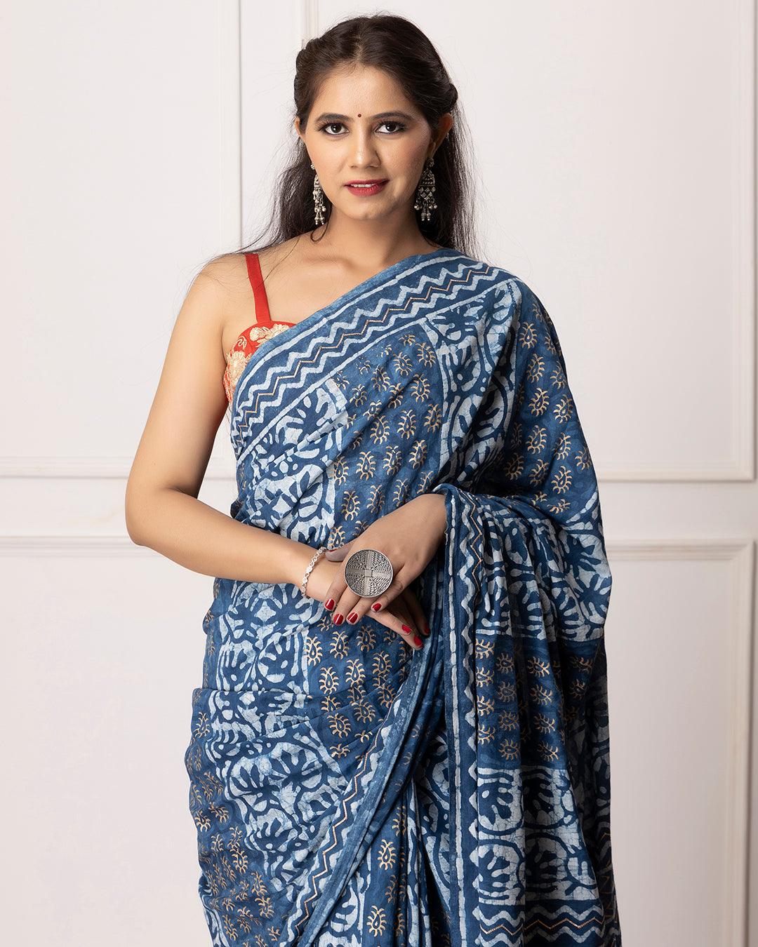 Dabu Handblock Print Indigo Cotton Saree
