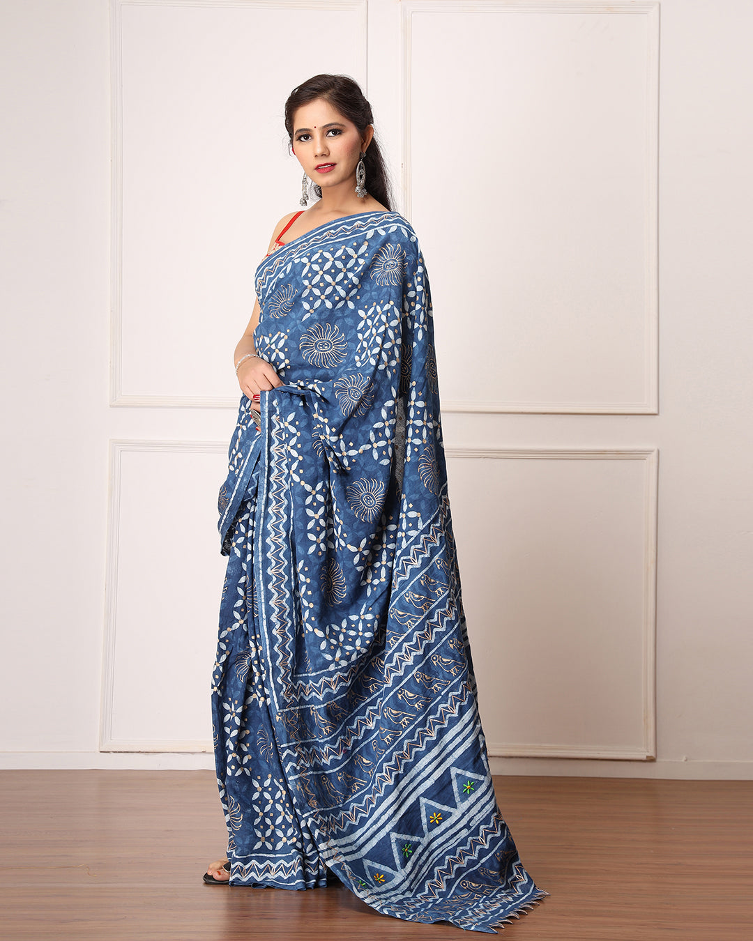 Indigo Dabu Hand Block Printed Saree