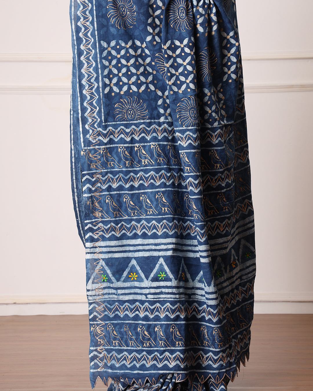 Indigo Dabu Hand Block Printed Saree