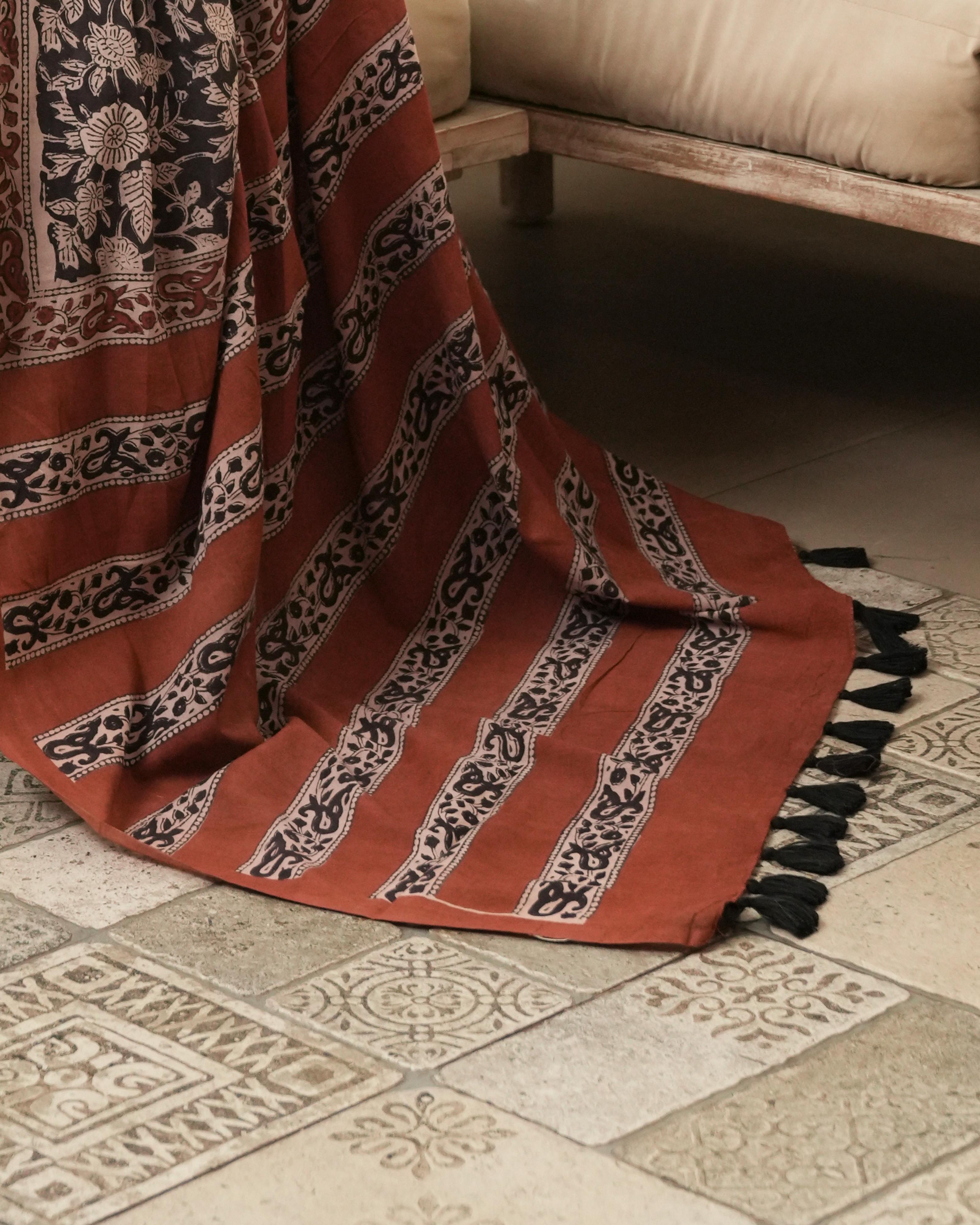 Black Jaal Bagru Print Mul Cotton Saree