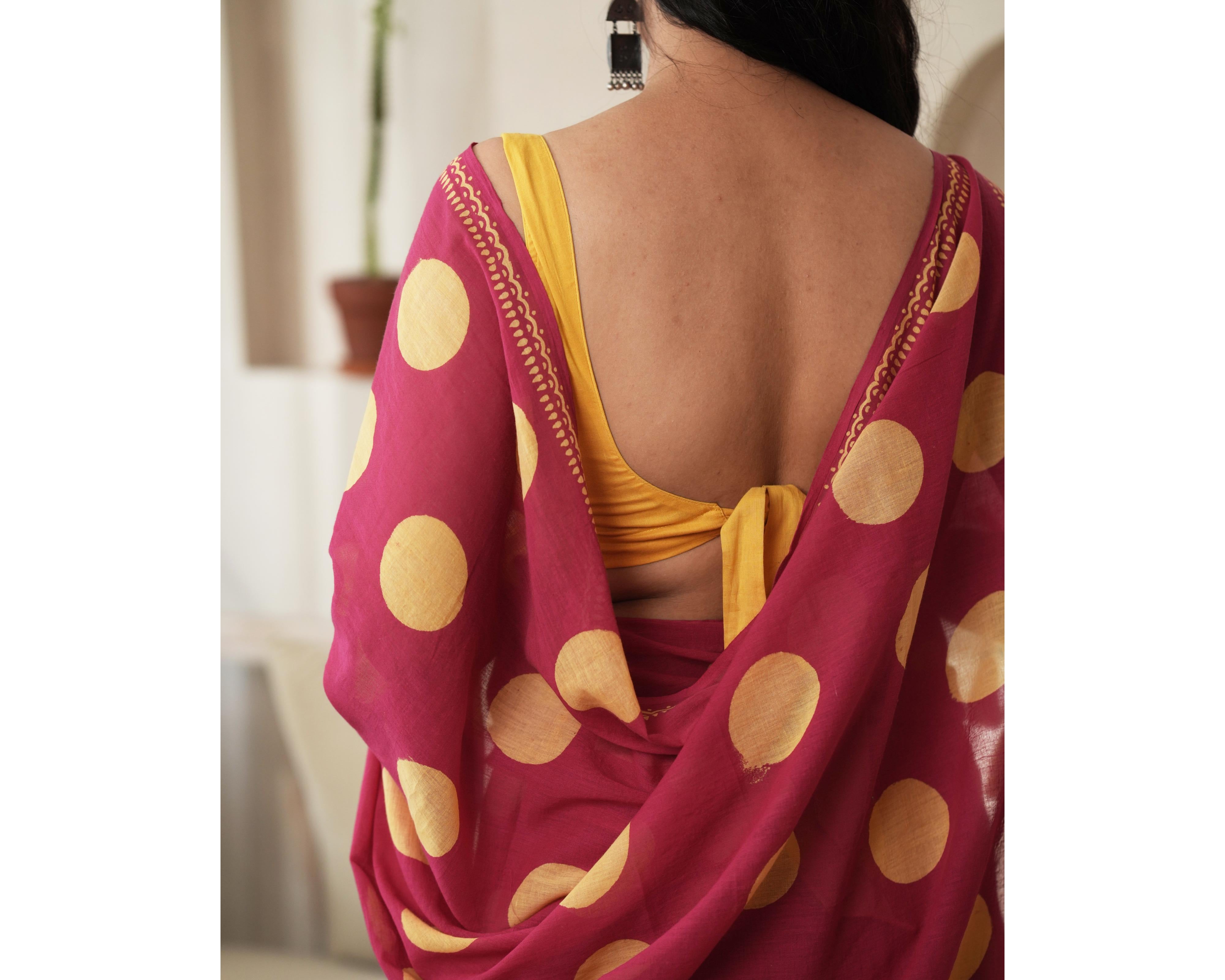 Magenta Charm – Polka Dot Mul Saree with Tassels