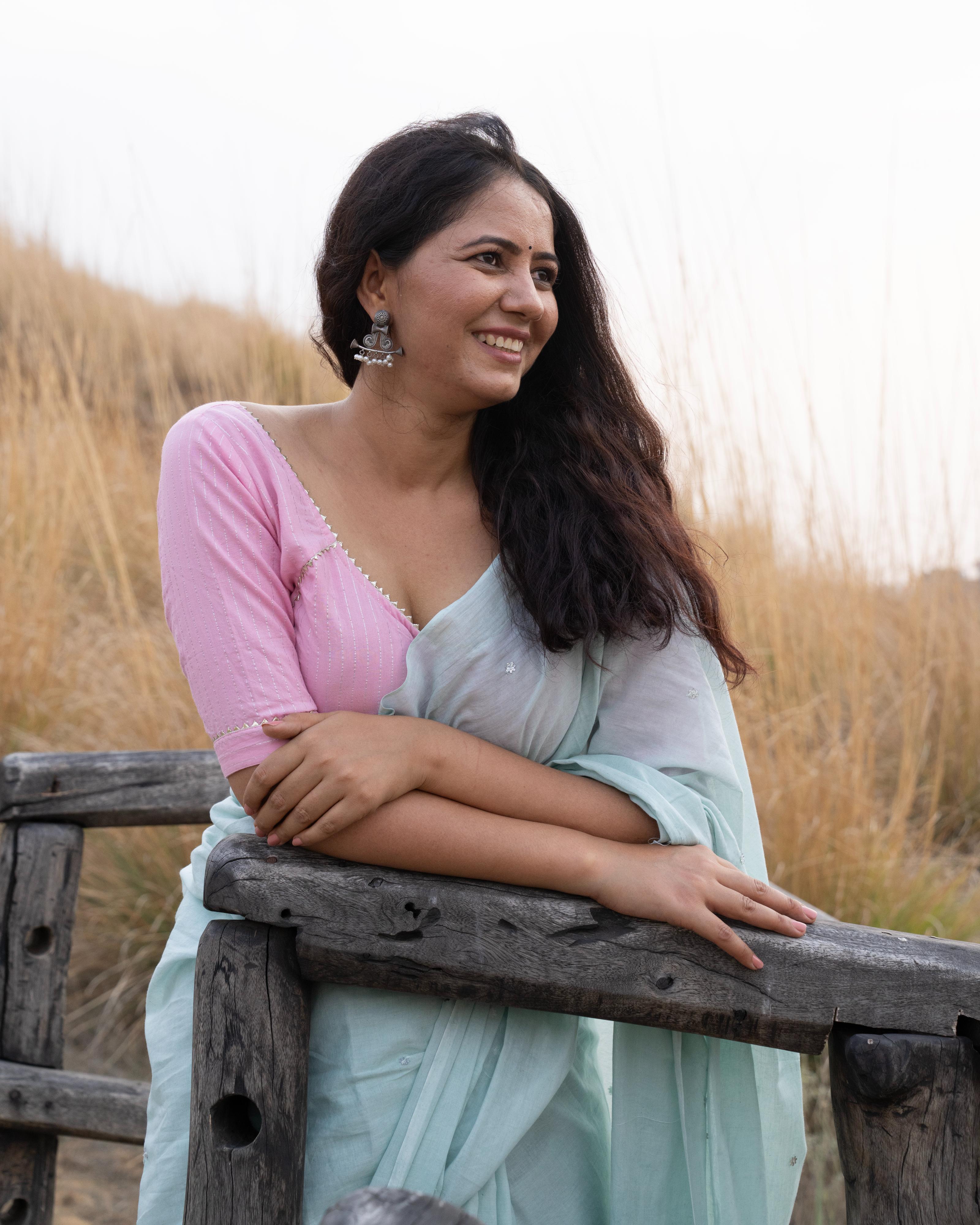 Soft Grey Sequin Work Mul Saree with Tassels