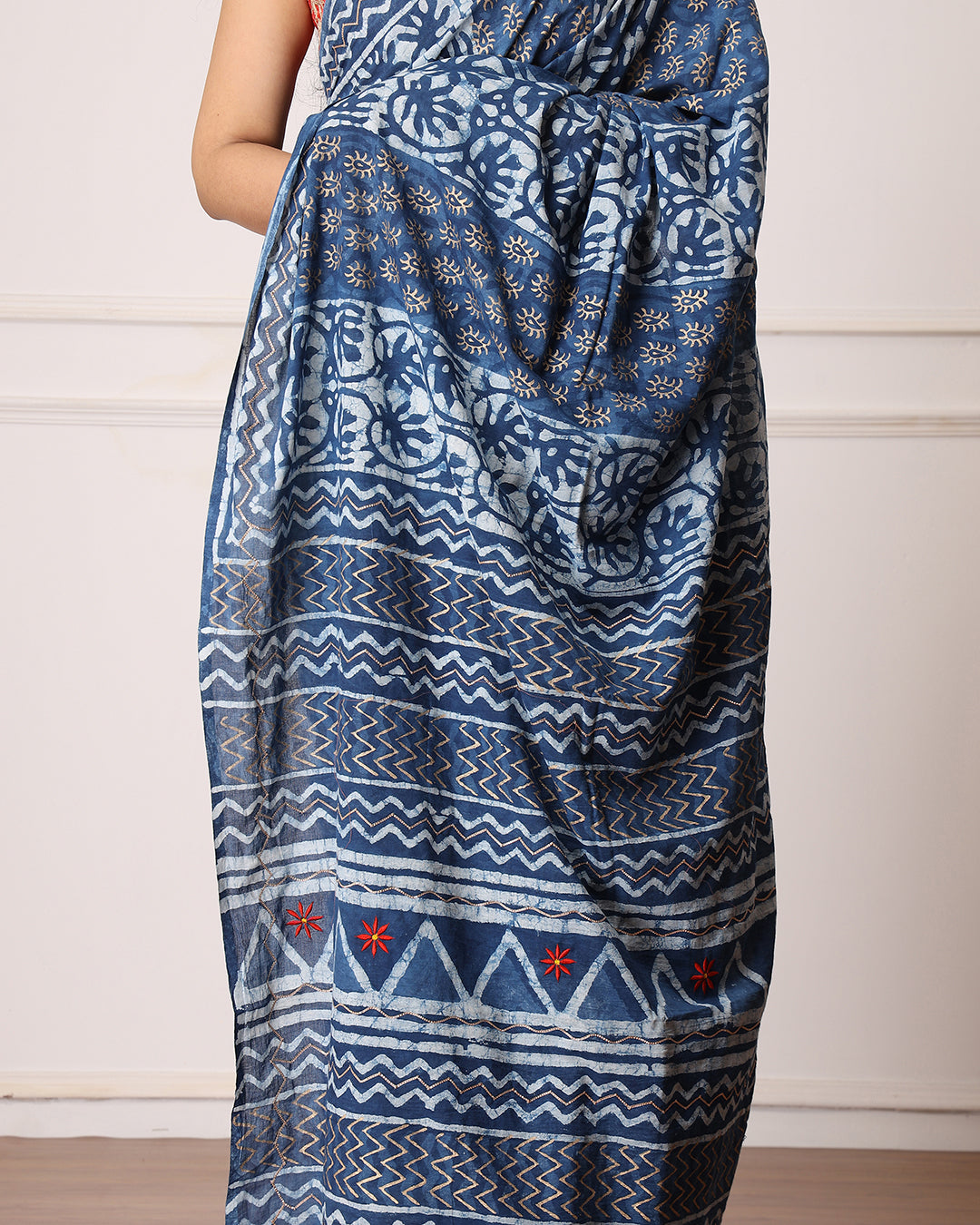 Dabu Handblock Print Indigo Cotton Saree