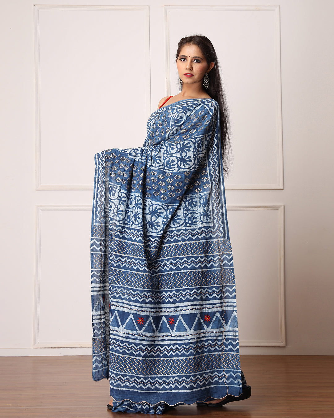 Dabu Handblock Print Indigo Cotton Saree