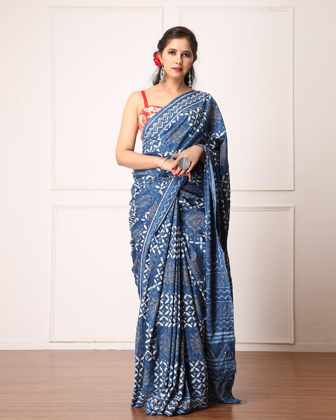 Indigo Dabu Hand Block Printed Saree