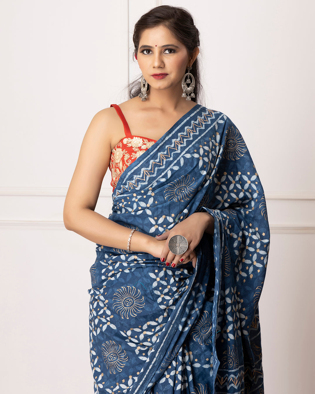 Indigo Dabu Hand Block Printed Saree